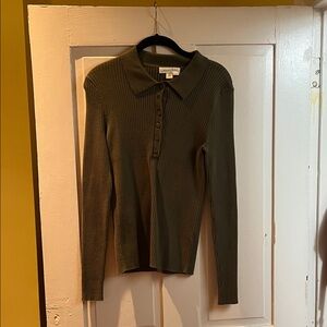 Treasure & Bond Olive Button Down Ribbed Top